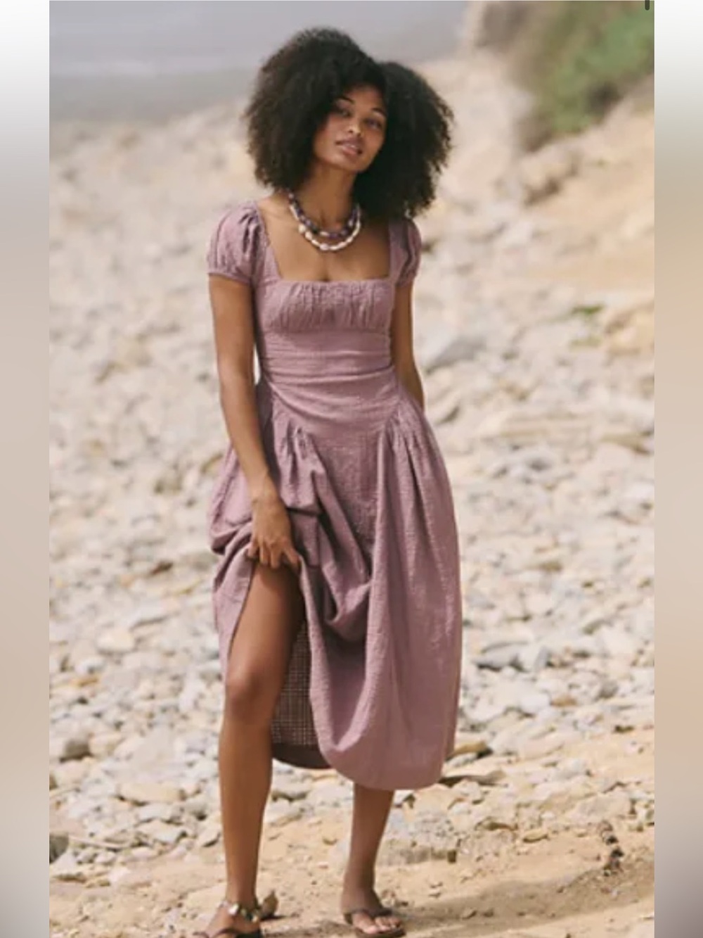 Free People Ciara Pucker Check Midi Dress Seersucker Drop Waist Boho Cottagecore - Picture 2 of 9